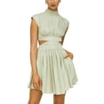 thumbnail image 5 of Caoirhny Women Summer Casual Dress Stand Collar Solid Color Cutout Pleated Party Dress Beach Streetwear, 5 of 8