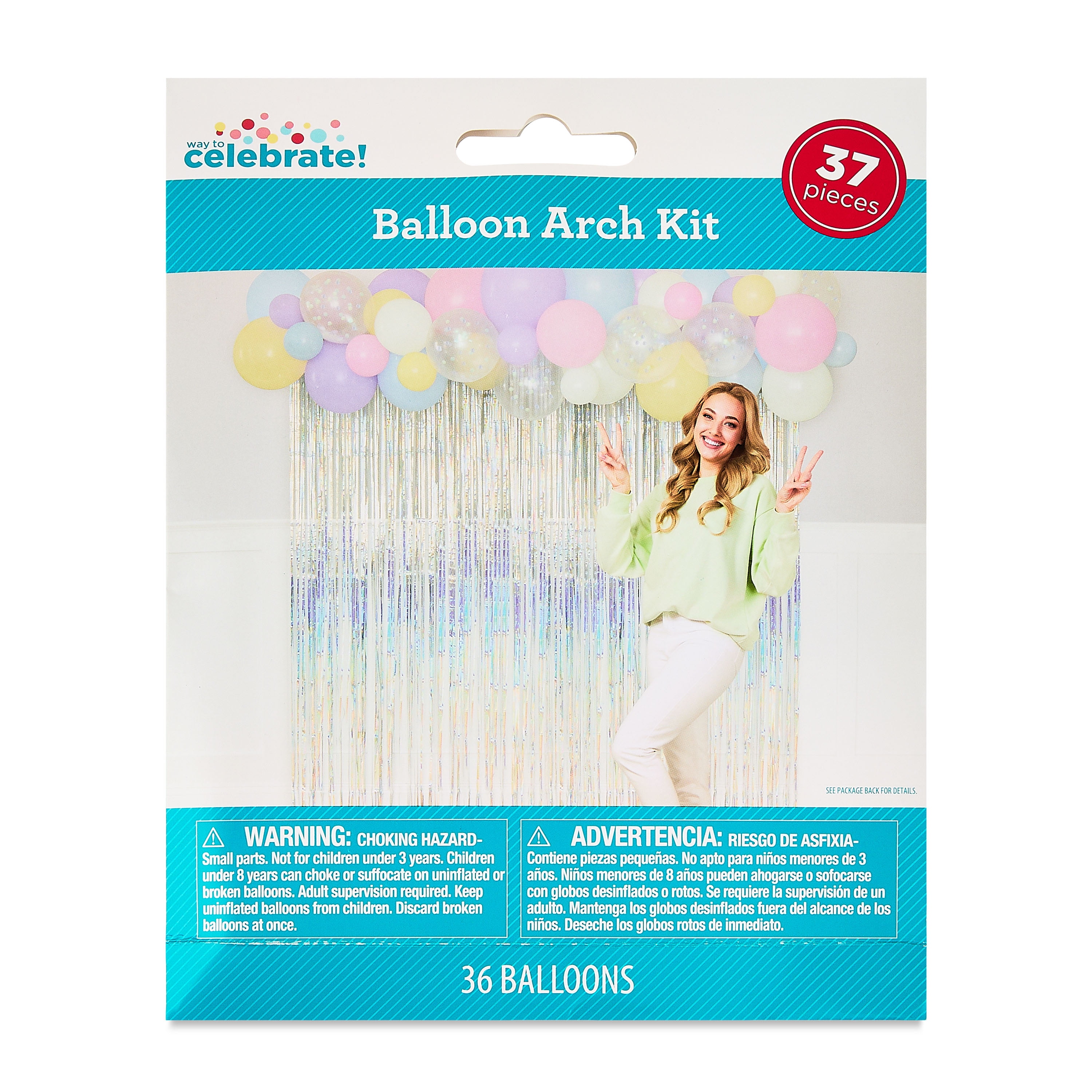Multicolor Pastel and Iridescent Confetti-Filled Balloons Arch Kit, 37 Pieces, by Way To Celebrate