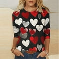 thumbnail image 2 of mihongmao Valentine Shirts for Women Plus Size Women's Fashion Printed T-shirt 3/4 Sleeves Blouse Round Neck Casual Black 3X, 2 of 5