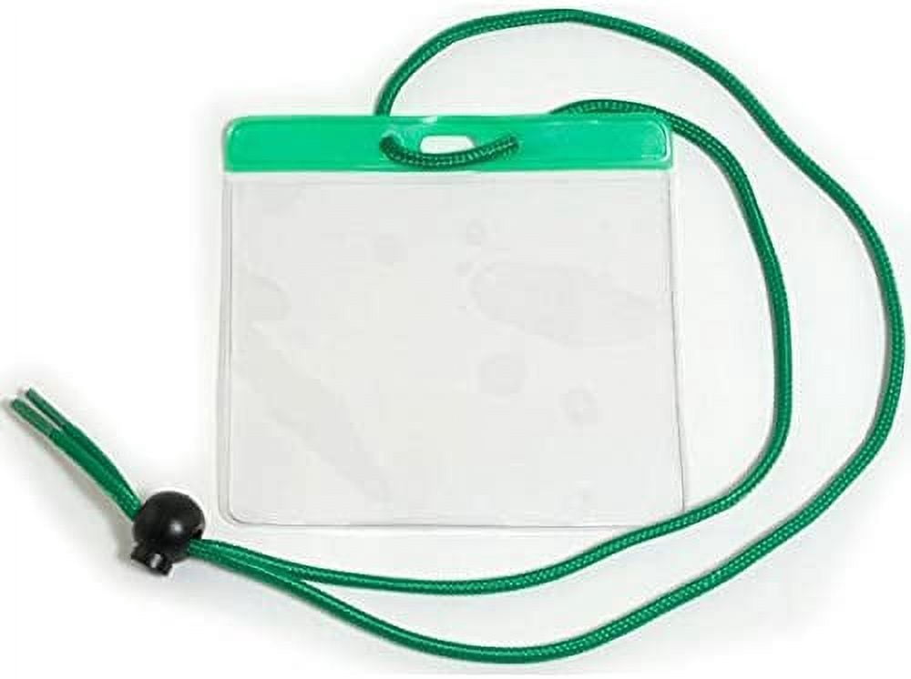 5 Pack - Extra Large Color Bar Badge Horizontal Sleeve (4 3/8 X 3 1/2 - Max Insert) with Matching Color Neck Cord for Travel/Conventions by Specialist ID (Green)