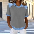 thumbnail image 2 of Women's Casual Crew Neck Short Sleeve Waffle Knit Shirts Loose Summer Tunic Tops Blouses Gray, 2 of 5