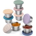 thumbnail image 1 of Reusable Stainless Steel, Salad Dressing Container with Portable Size Condiment Containers, Leakproof Silicone Lids for Lunch Bento Box, Picnics, and Travel (8 Count), 1 of 7