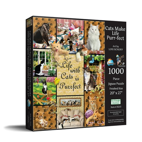 SUNSOUT INC - Cats Make Life Purr-fect - 1000 pc Jigsaw Puzzle by Artist: Lori Schory - Finished Size 20" x 27" - MPN# 35215