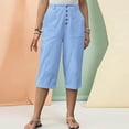 thumbnail image 5 of Yteetum Capris for Women with Pockets Summer Elastic Waist Button Lounge Capri Pants Womens Casual Solid Loose Fits Lightweight Comfy Cropped Pants, 5 of 9