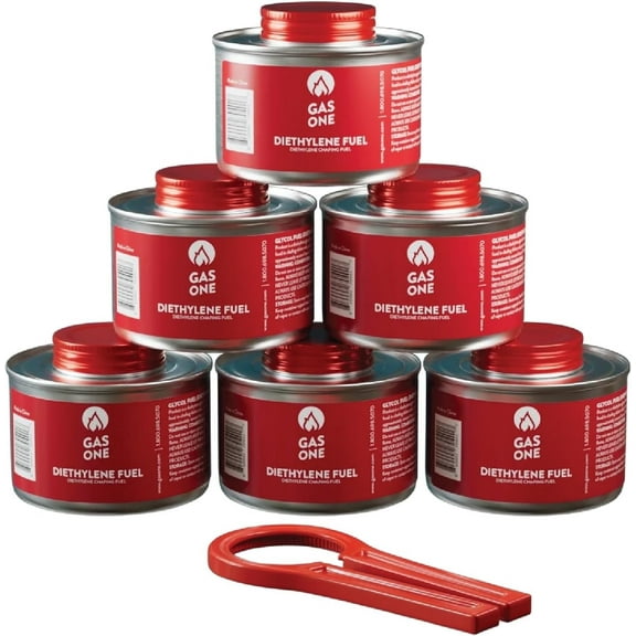 GasOne 2  Hour Chafing Fuel - Food Warmer for Chafing Dish Buffet Set - Liquid Safe Fuel with Wick & Lid Opener for Chafing Dish (Pack of 6)