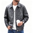 thumbnail image 2 of LYSMORA 2026 Men's Lapel Vintage Washed Faux Leather Bomber Jacket, Snap Button Zip Front Elastic Hem Oversized Loose Fit Windproof Motorcycle Street Casual Outerwear, 2 of 5