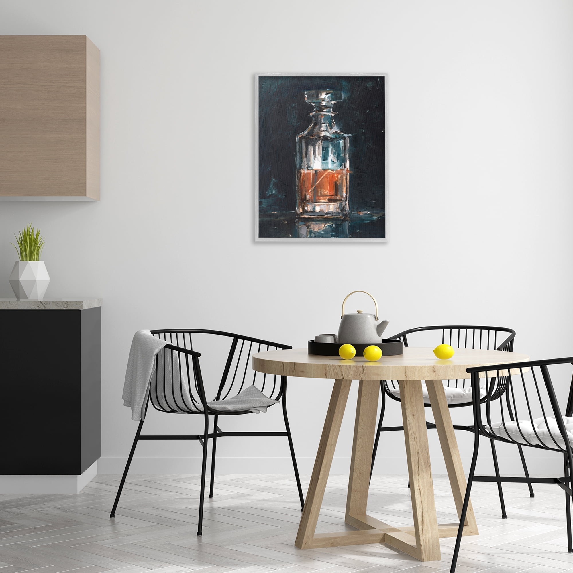 Stupell Industries Bar Whiskey Decanter Food & Beverage Painting Gray Framed Art Print Wall Art, 24 x 30