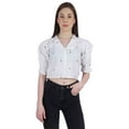 thumbnail image 1 of Moomaya Puff Sleeve Crop Top For Women Solid Button Down Collar Designer Shirt, 1 of 7