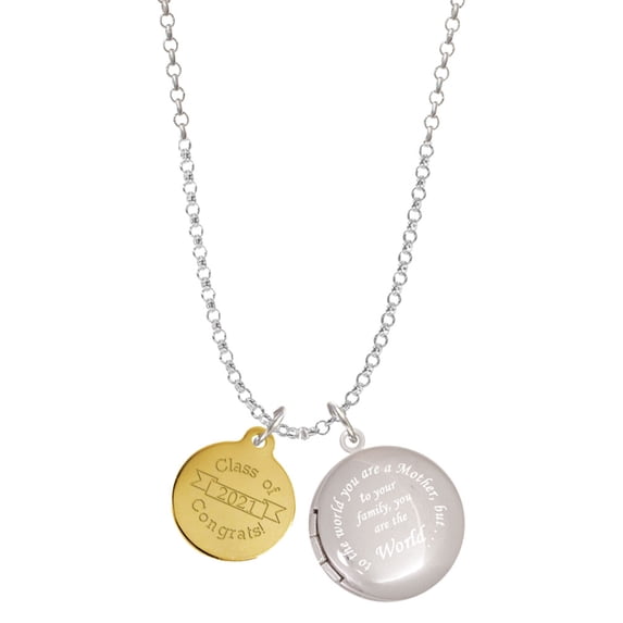 Delight Jewelry Goldtone Engraved Class of 2021 To the World You are a Mother Locket Necklace