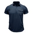 thumbnail image 1 of Mens Camisas de Manga Corta Color Sólido Botón de Solapa Bolsillo Turndown Collar Blusa para Negocios Informales, 1 of 4