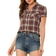 thumbnail image 1 of Camisas de cuadros para mujer INSPIRE CHIC con cuello de punta y botones, color beige y rojo, 1 of 7