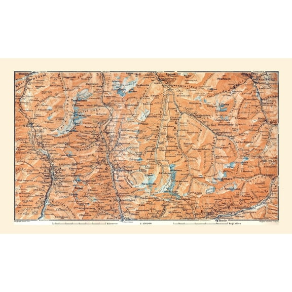 Historic Map - Valley Giacomo Switzerland - Baedeker 1921 - 38.26 x 23 - Vintage Wall Art