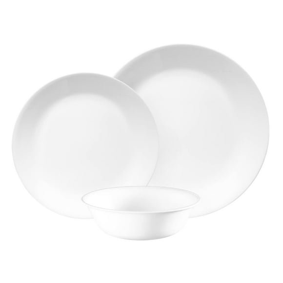 Corelle Dinnerware Set (12pc Set Winter Frost White)-Dinner Set for 4 | 4 x Dinner Plates Side Plates & Bowls | 3 X More Durable Half The Space & Weight of Ceramic | up to 80% Recycled Glass