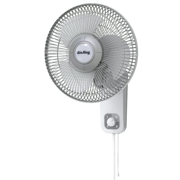Air King 12" Oscillating Commercial Grade Wall Mount Fan, 3-Speeds, 21" H, White, 9012, New