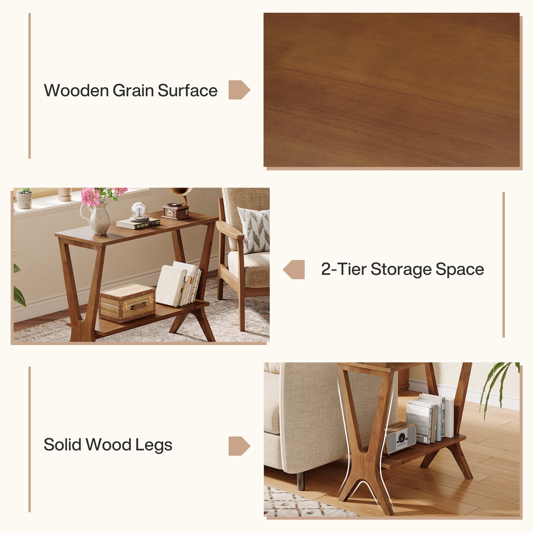 Tribesigns Retro 2-Tier Side Table, 23.6" Wooden Sofa End Table with Open Storage Shelves for Living Room, Bedroom, Small Space, Vintage Brown