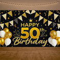 thumbnail image 5 of Black Background Happy 50th Birthday Banner with Golden Crown Balloons and Bunting Decors for Birthday Party Photography Props Backdrop Supplies, 5 of 6