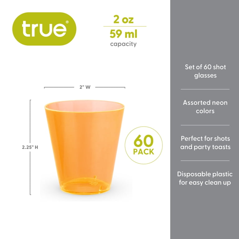 True Neon Plastic Shot Glasses, 2 oz Disposable Mini Cups, Set of