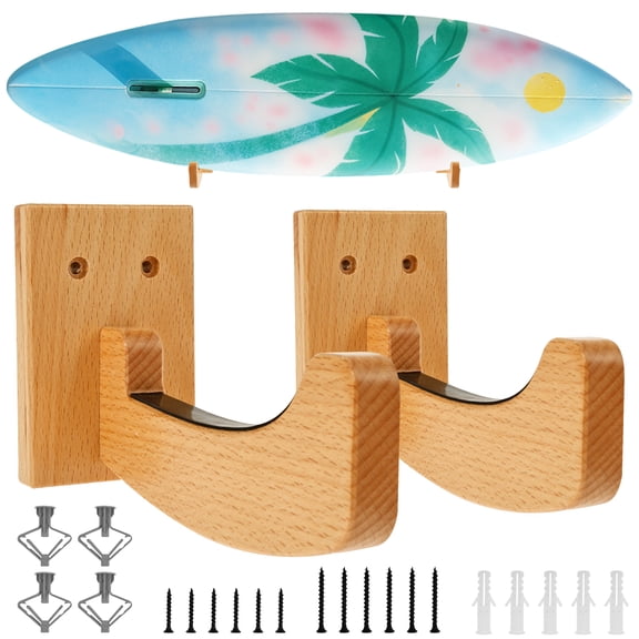 FKSZLL 2 Pcs Surfboard Wall Mount Racks Wood Surfboard Rack Display Hanger for Longboards Shortboards Skateboards Snowboards Skiing Boards