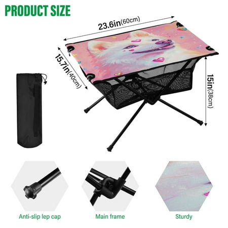 BZSMCE Camping Tables Simple Folding Table Heartfelt Whiskers Pattern Size:23.6*15.7in