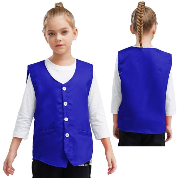 iiniim Kids Girls Volunteer Safety Vest Button Up Open Front Waistcoat Sleeveless Activities Shirt Tops Blue M/11