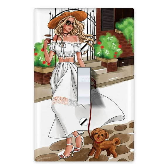 WIRESTER 1-Gang Toggle Wall Plate/Switch Plate Cover, Stroll With Dog