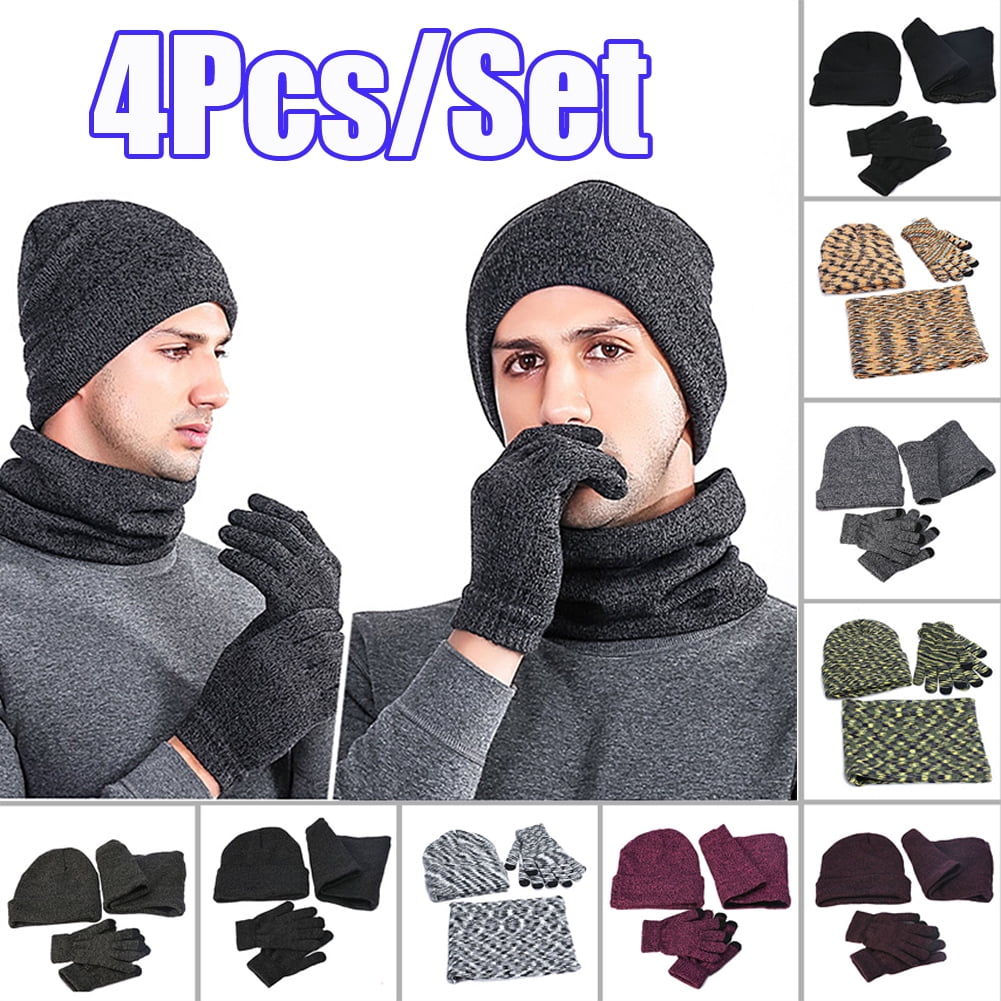 Travelwant 4Pcs/Set Winter Knit Beanie Hat Neck Warmer Scarf and Touch