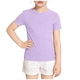 thumbnail image 7 of UAMVSH Girls Short Sleeve T Shirts Kids Ribbed Knit Crewneck Basic Tees Comfy Casual Slim Fit Summer Tops 5-16 Years, 7 of 7