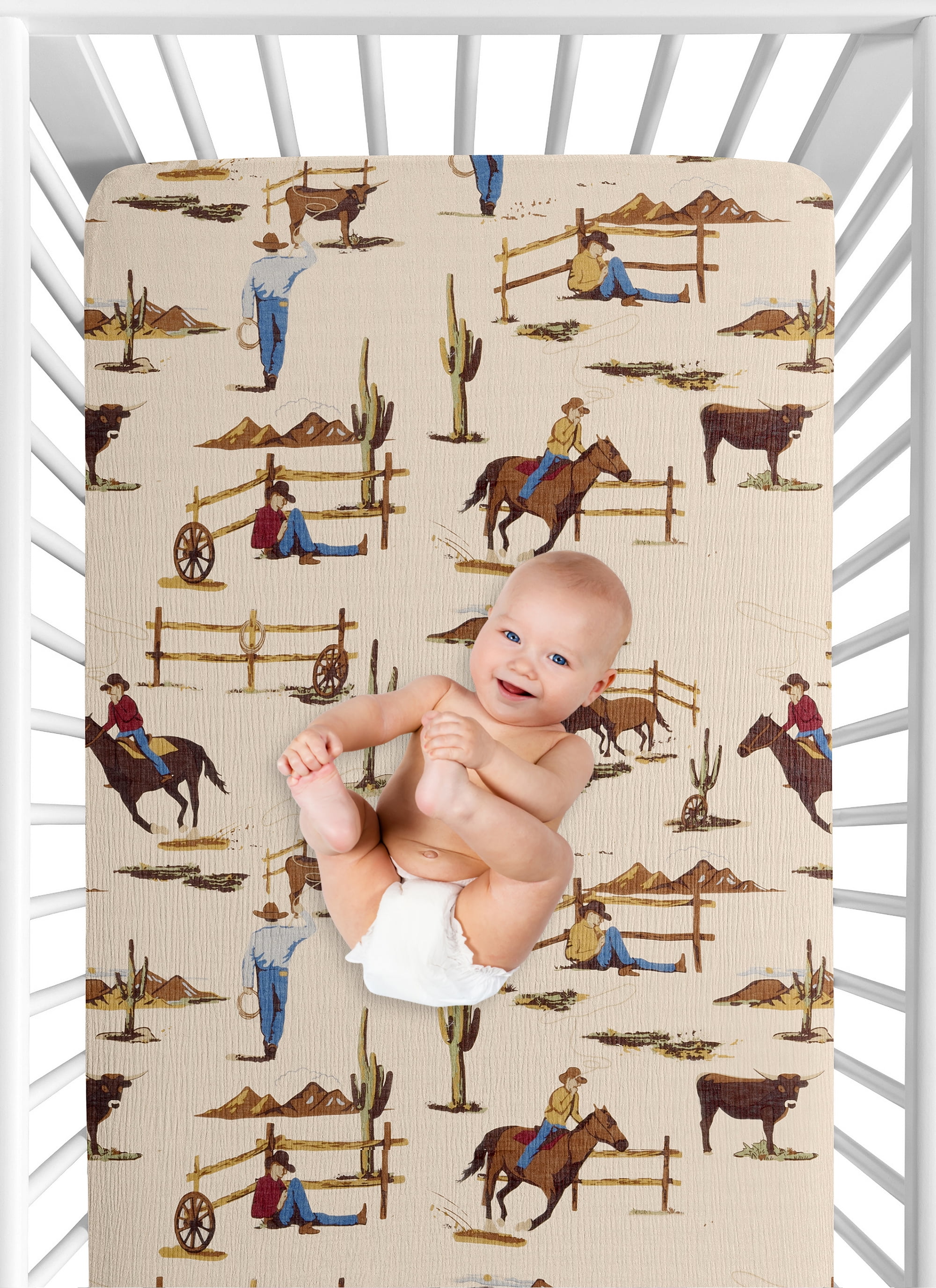 Sweet Jojo Designs Wild West Cowboy Boy 100% Cotton Muslin Fitted Crib Sheet
