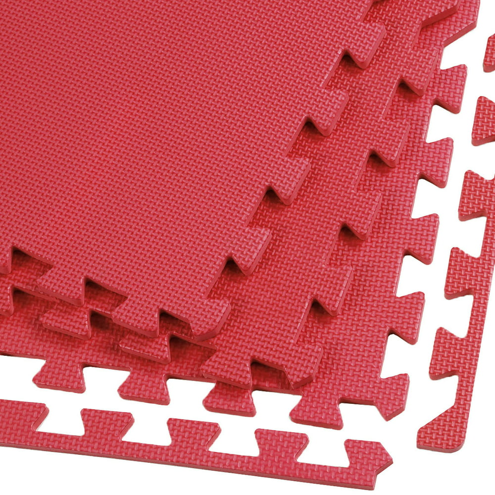 Clevr Interlocking EVA Foam Mat Cushion Flooring Tiles, Red - Set of 24