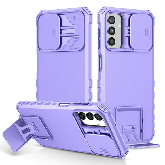 ELEHOLD Slim Case for Samsung Galaxy A24 4G with Slide Camera Lens Protector Built-in Foldable Kickstand Full Body Protective Shockproof Hybrid Case for Samsung Galaxy A24 4G,Purple