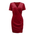 thumbnail image 4 of B91xZ Robes de Soleil pour Femmes Robe d'Été à Manches Courtes Col Rond Décontracté Plissé Swing Midi Robes avec Poches,A XL, 4 of 5