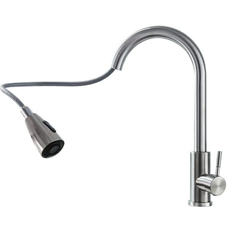 

Pull Out Kitchen Faucet | 360 Degree Rotating Faucet | Brushed Kitchen Faucet Single Hole Pop-Up Nozzle Rotating Universal Telescopic Hot and Cold Water Faucet