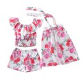 thumbnail image 1 of ZAXARRA Baby Floral Suit, Short Sleeve Ruffle Top+Short Pants+Lace Up Cloak, 1 of 5
