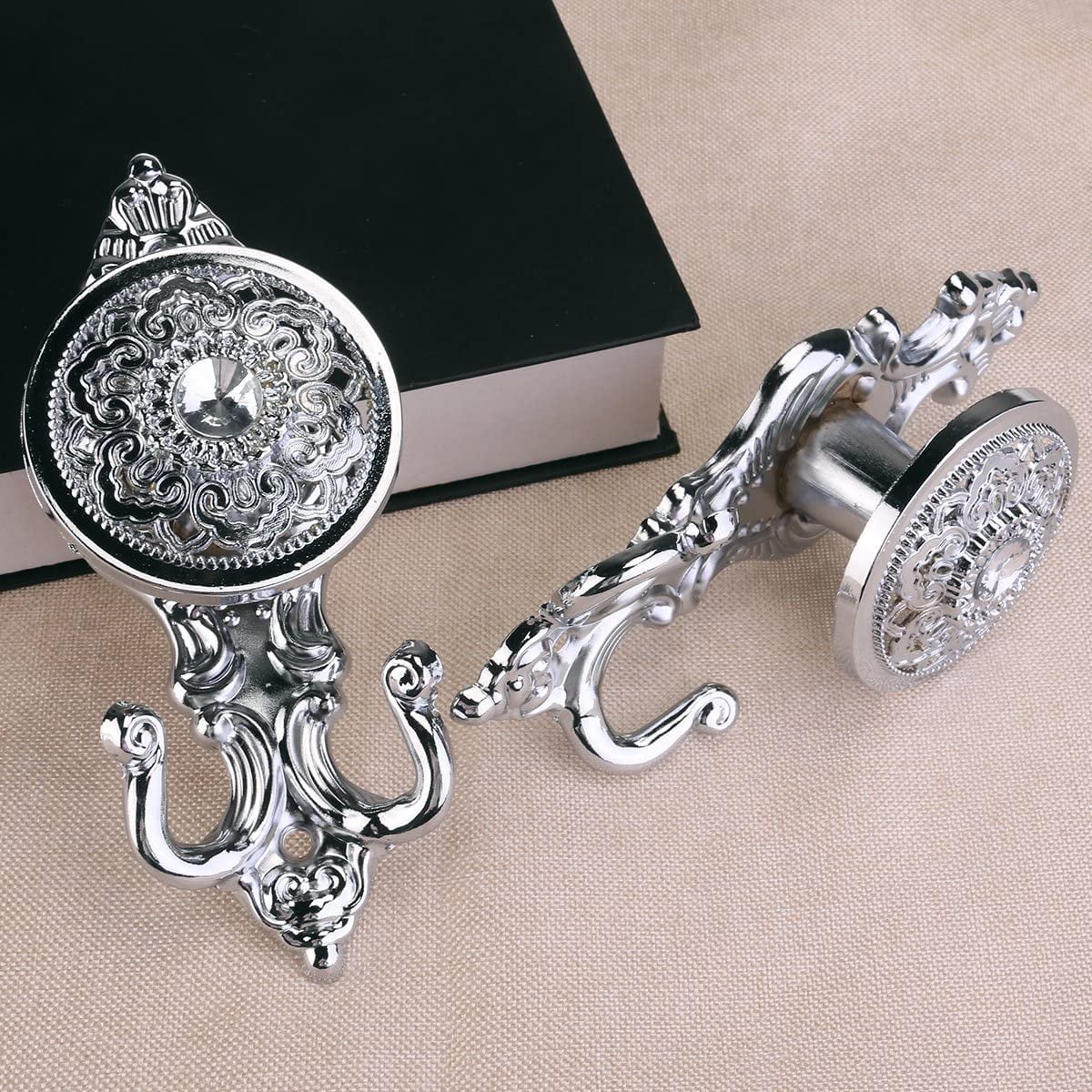 Drapery Tiebacks Vintage Curtain Holdbacks Silver Rose Wall Hooks Set