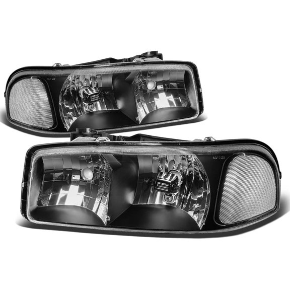 DNA Motoring Replacement Side Headlight/Lamps for 1999-2007 GMC Sierra/Yukon, Black Housing