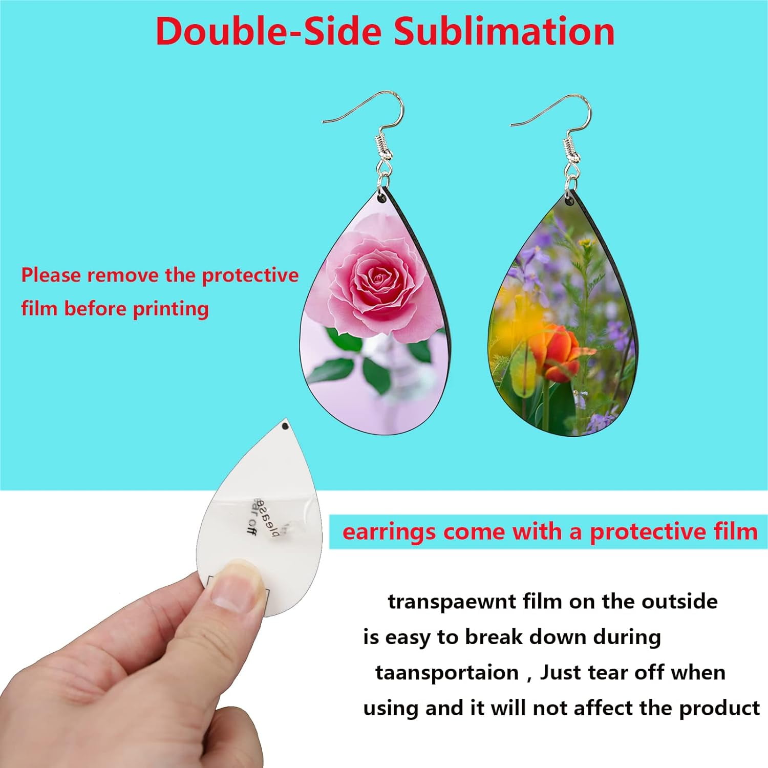 Sublimation Earring Blanks Bulk 100 pcs Double-Sided MDF Wood Blank Sublimation Earring with Earring Hooks and Jump Rings for Sublimation Earring Printing