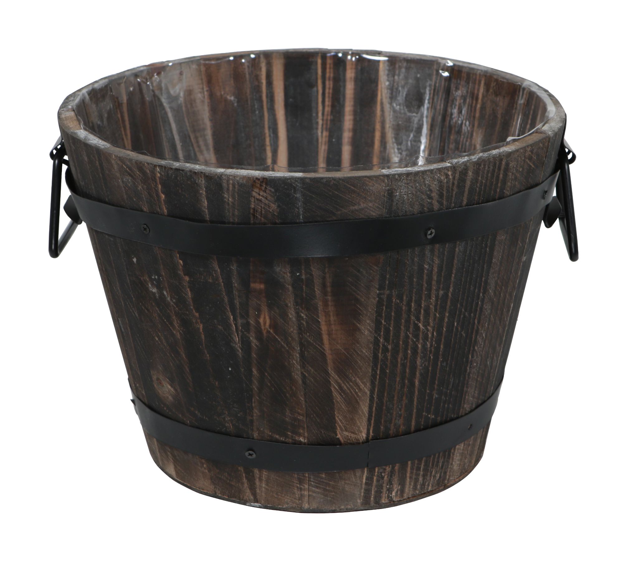 Brown and Black Round Bucket with Side Handles 9.75"