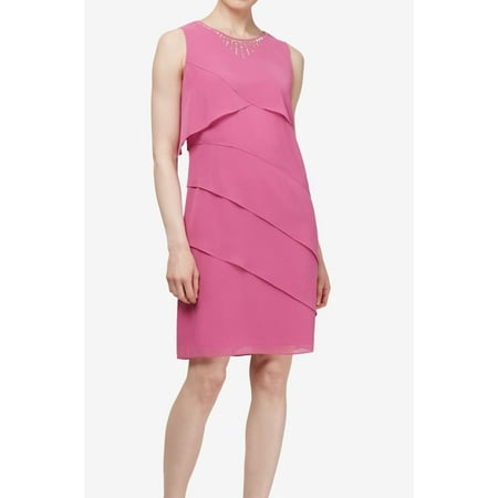 - SLNY Embellished Women's Chiffon Tiered Shift Dress