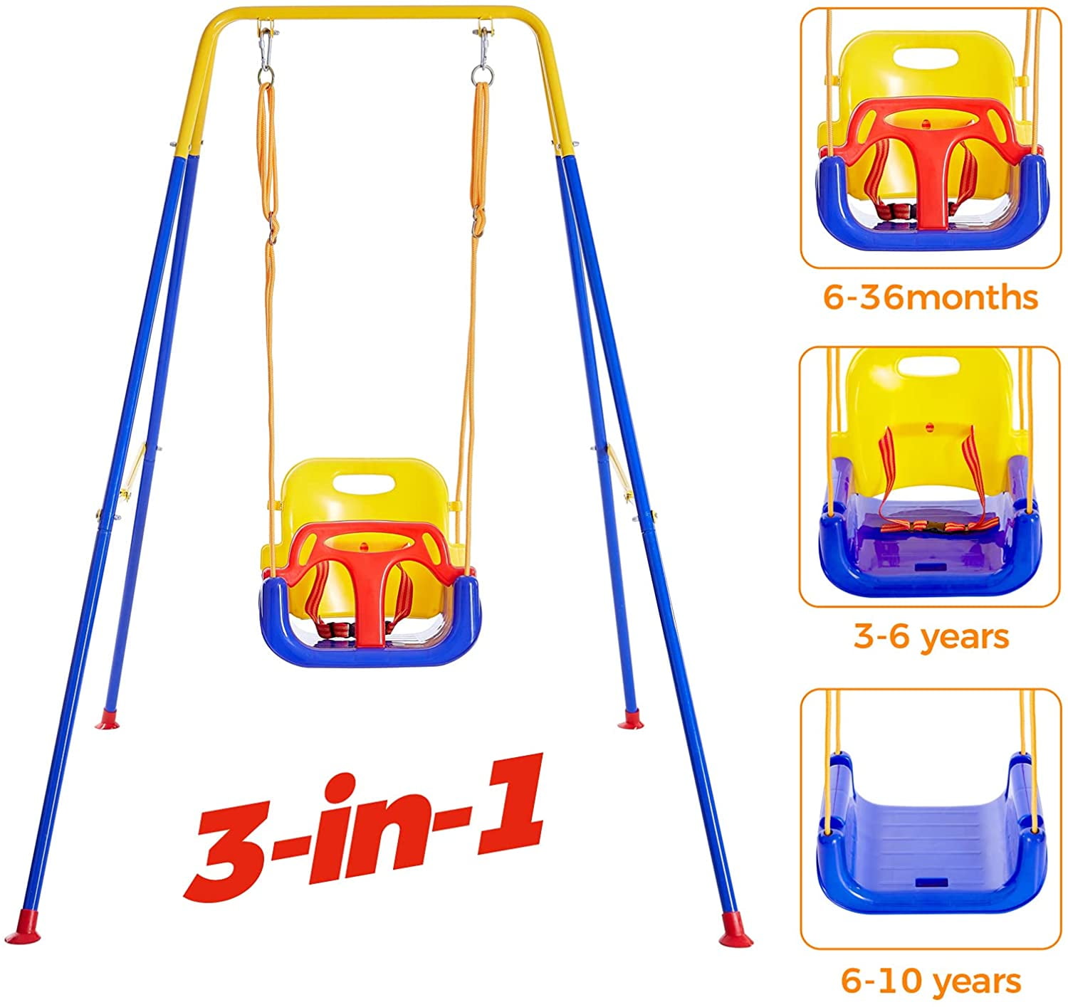 Littlefun 3-in-1 Infant to Toddler Upgrade Swing Anti-flip Snug & Secure Detachable Children Outdoor Play Patio Garden Amusement Park Equipment Bonus Mini Cars Gifts Color:Blue Chair 