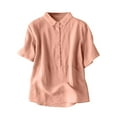 thumbnail image 2 of Delliss Women's Cotton Linen Blouses Short Sleeve Henley Shirts Button Down V Neck Casual Work Tops, 2 of 5