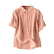 thumbnail image 1 of Vestidos Casuales Para Mujer, Blusas De Mujer De Moda Blusa informal de lino de manga corta con botones y solapa de color liso para mujer, 1 of 5
