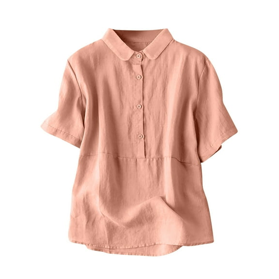 Cotton Linen Shirts for Women Button Down Casual Blouse Half Sleeve Loose Fit Tops Going Out Trendy Vacation Fashion