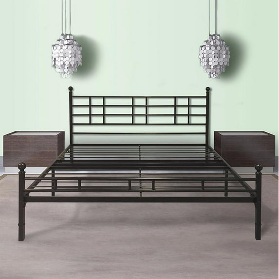 Mellow Easy Set-up Steel Platform Bed with Headboard, Queen