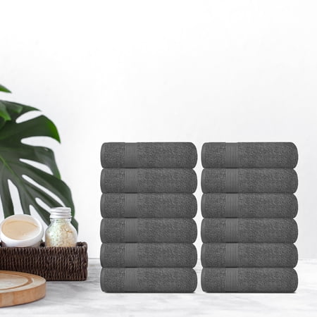 Resort Collection Soft Washcloth Face & Body Towel Set | 12x12 Luxury Hotel Plush & Absorbent Cotton Wash Clothes [12 Pack, Smoke Grey]