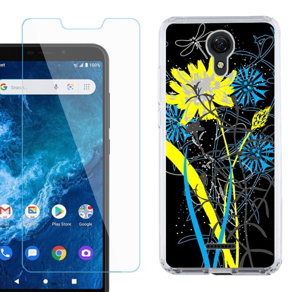 Slim-Fit Protective Phone Case compatible with Cricket Icon 2, with Tempered Glass Screen Protector, by OneToughShield ® - Wild Flowers
