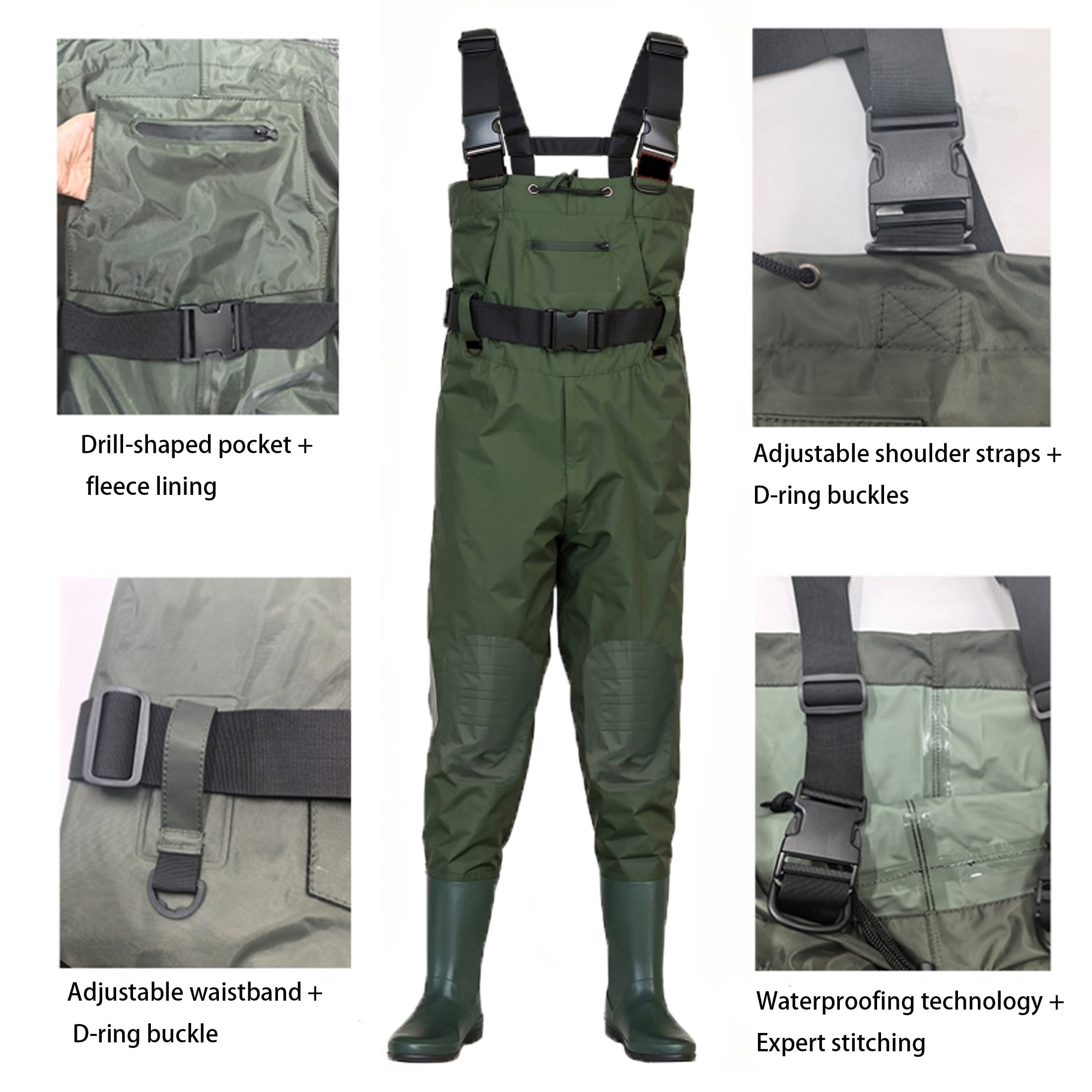 GOGHOST Chest Waders, double-layer nylon/PVC construction, unisex fit, suitable for fishing, hunting, mining, and farming operations-US10.