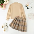 thumbnail image 3 of 8Y Big Girls Clothes Big Girls Outfits 9 Years Girls Long Sleeve Solid Color Top Plaid Skirt 2PCS Girls Fall Winter Clothing Set Khaki, 3 of 7