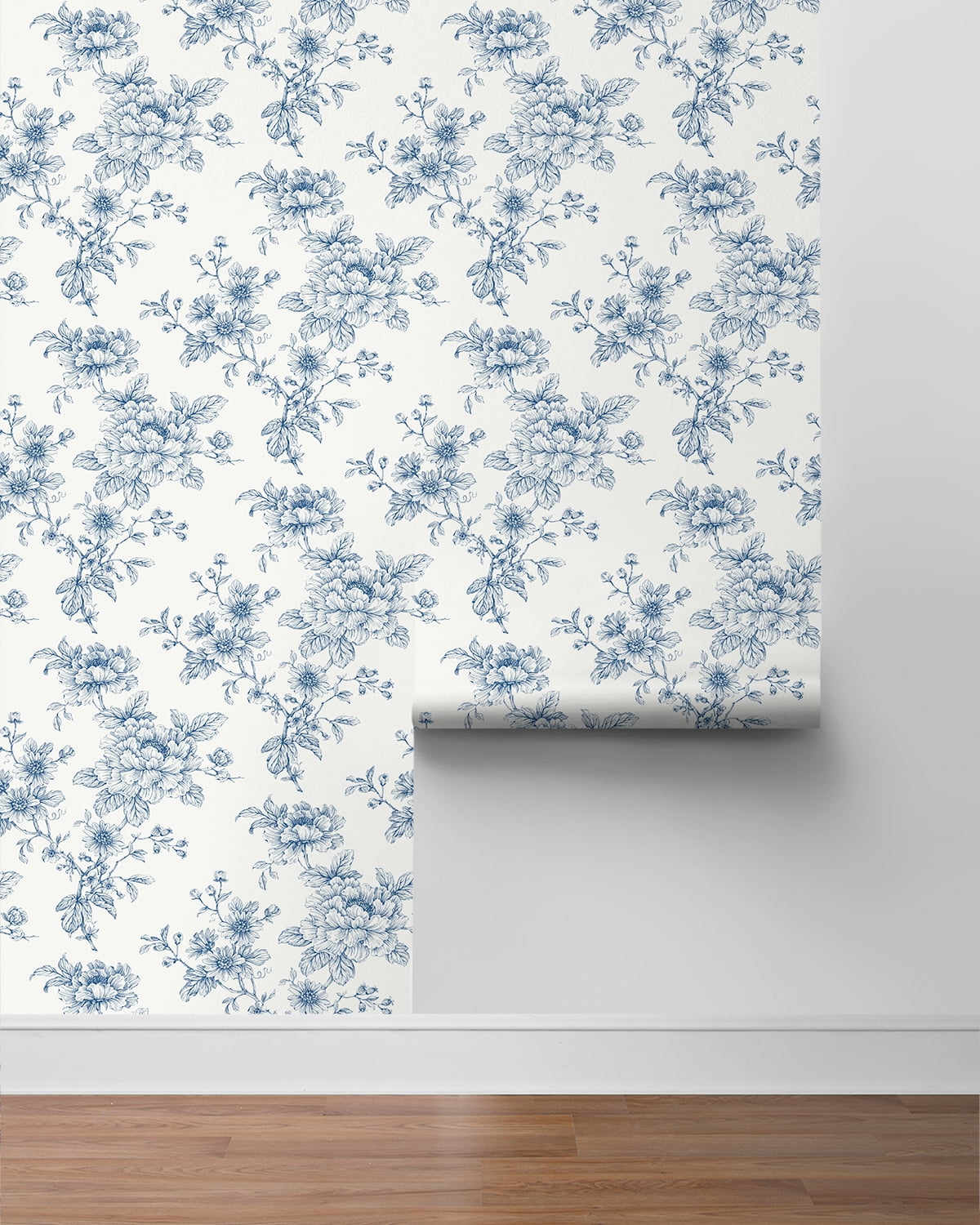 NextWall Blue Sketched Floral Peel and Stick Wallpaper