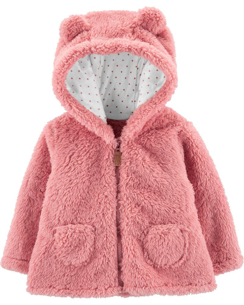 NWT Carters Infant Girl Sherpa Fleece Mouse Zip Hoodie Jacket Pink 6 or 9 Month