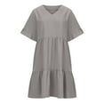 thumbnail image 5 of Summer Fashion Dresses for Womens 2025 Plus Size Casual Solid Color V-Neck Pullover Short Sleeve Top Short Skirt Dress, 5 of 8